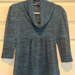 Forever 21 Space-Dyed Teal & Black Cowl-Neck 3/4 Sleeve Sweater